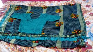 Blue Floral Print Saree with Blouse