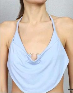Light Blue Halter Neck Crop Top