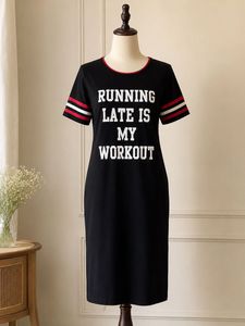 Sporty Varsity Black Shift Midi T-Shirt Dress