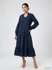 Navy Blue Midi Tiered Dress