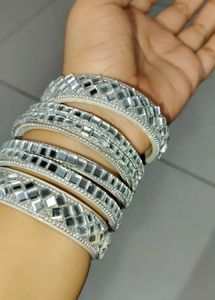Velvet Purple &amp; Mirror Work Bangles Set