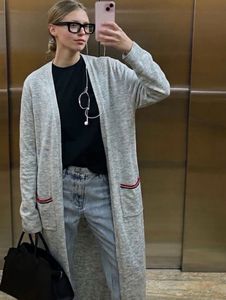 Long Grey Knit Cardigan with Pockets