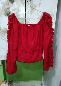 Red Ruffle Sleeve Off-Shoulder Top