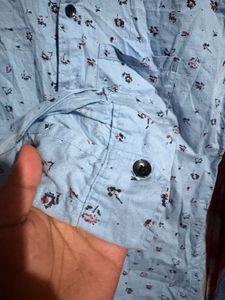Light Blue Printed Button-Up Shirt