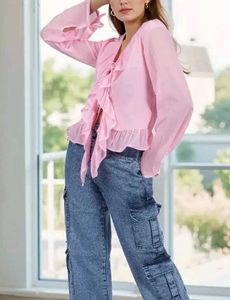 🔻 LOWEST - Pink Ruffle V-Neck Blouse
