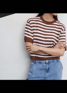 Mango Loose-Fit Striped Cropped T-Shirt