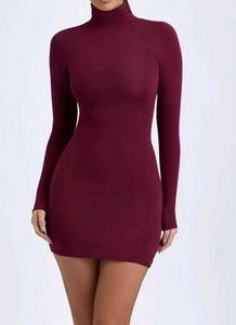 Maroon Turtleneck Long Sleeve Dress