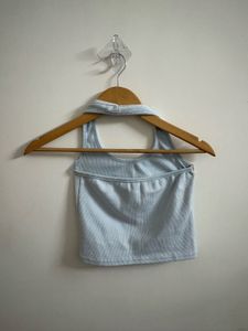 powder Blue Ribbed Halter Top
