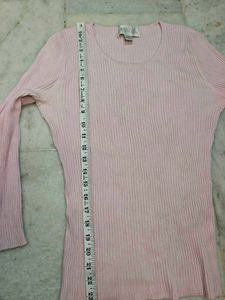 Pink Ribbed 3/4 Sleeve Top