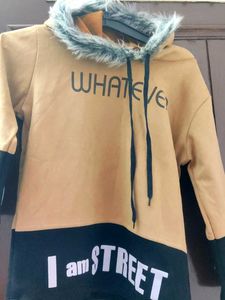 "Whatever" Graphic Hoodie with Faux Fur Trim