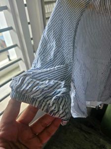 Women's Blue &amp; White Striped Cotton Blend