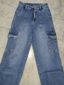 Stylish Women's Blue Cargo Jeans