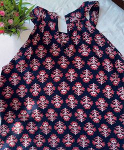 Navy Blue Floral Print Kurta ( Size-M)