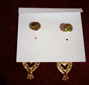 Gold Tone Heart Drop Earrings