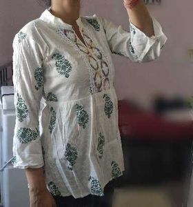 White Kurta with Green Paisley Print