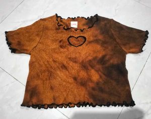 Brown Tie-Dye Heart Cropped Top