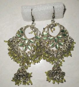 Green Stone Jhumka Earrings