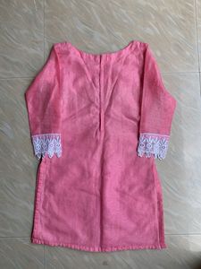Pink Kurta with Lace Sleeves