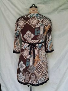 Boho Print V-Neck 3/4 Sleeve Tunic Dress