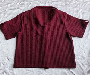 Maroon Textured Button-Up Shirt