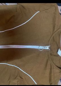 Brown Cropped Zipper Top