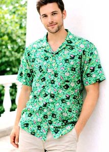 Vibrant Green Short Sleeve Button-Up Shirt Size-38