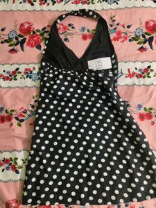 Black &amp; White Polka Dot Halter Dress