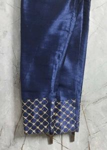 Elegant Navy Blue Kurta Set with Golden Embellishm