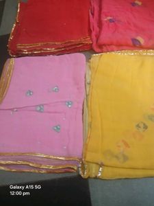 Vibrant Red Bandhani Saree with Golden Border