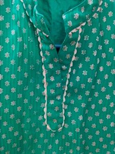Beautiful Teal Kurta with White Embellishments