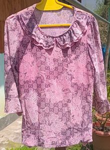 Elegant Lace Blouse with Floral Print