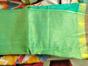 Green & Gold Striped Saree