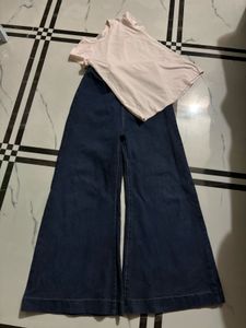 conbo Cute Pink 2 Top and white & Wide Leg Jeans S