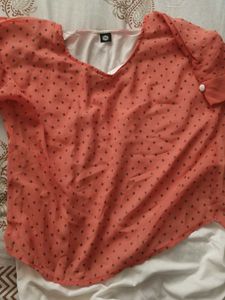 Casual Peach Top with Polka Dots