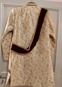 Tan Sherwani With Attached Dupatta