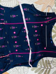 Blue Kurta with Pink Embroidery