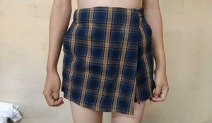 Plaid Wrap Mini Skirt