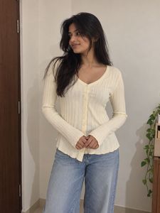 Ribbed Button-Up Cardigan Top