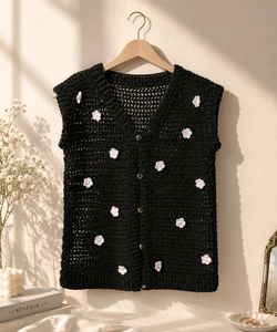 Handmade Crochet Floral Half Sweater Vest