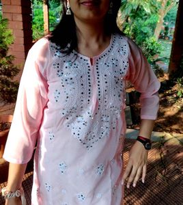 Pink Embroidered Kurta with inner