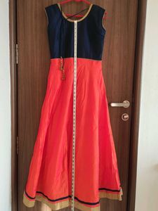 👗 Gorgeous Navy Blue &amp; Orange Anarkali Gown