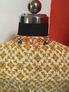 half White with mustard yellow  Printed Kurta
