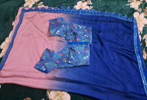 Elegant Blue Saree with Pink Border