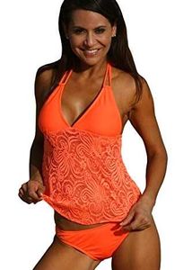 I. Orange Lace Tankini top