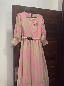 Chic Pink &amp; Beige Striped Maxi Dress