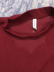 Maroon Designed Neck Fancy Top