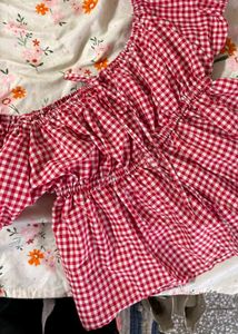 Red Gingham Puff Sleeve Top