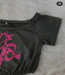Grey Crop Top with Pink Graphic