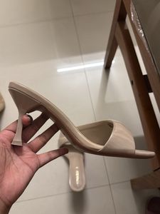 Luna Blu Nude Puff Strap Stiletto Heel Mules
