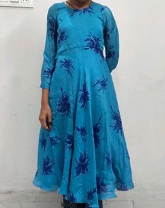Blue Floral Print Anarkali Kurta